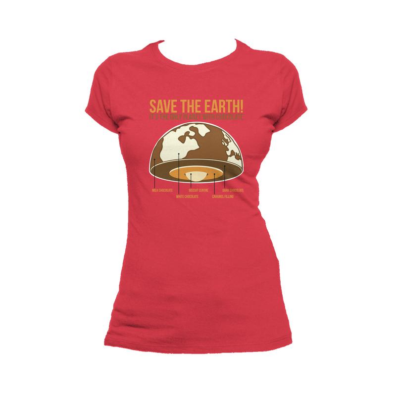 I Love Science Save The Earth - Chocolate Official Ladies T-Shirt (Red) - Urban Species Ladies Short Sleeved T-Shirt