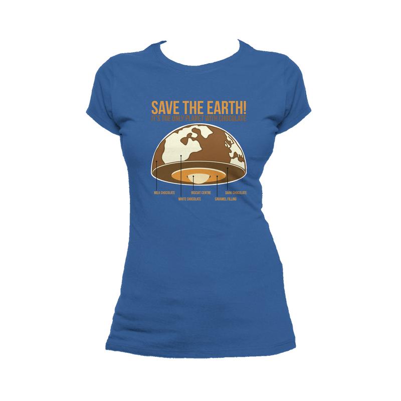 I Love Science Save The Earth - Chocolate Official Ladies T-Shirt (Royal Blue) - Urban Species Ladies Short Sleeved T-Shirt