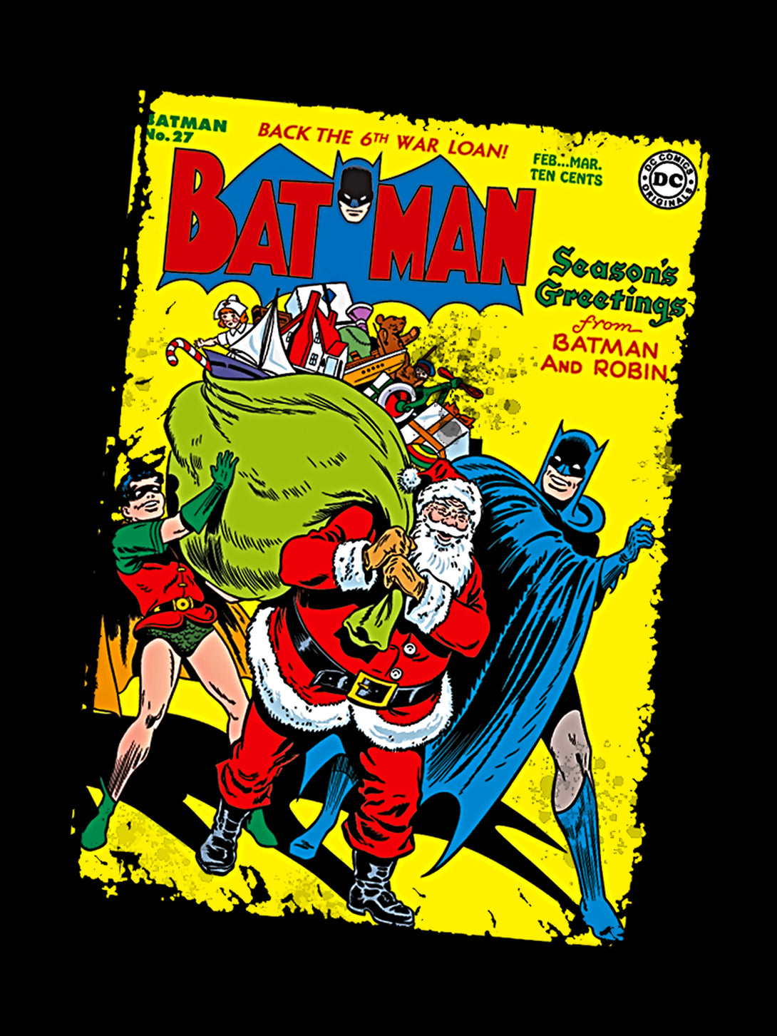 DC Comics Batman Cover 27 Xmas Men's T-shirt Black - Urban Species Design Close Up