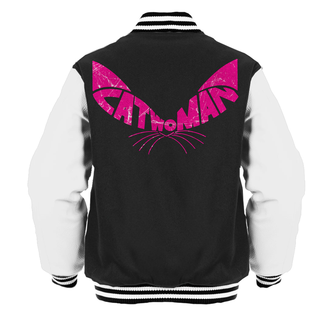 DC Comics Catwoman Logo Ears Dist Official Varsity Jacket Black - Urban Species
