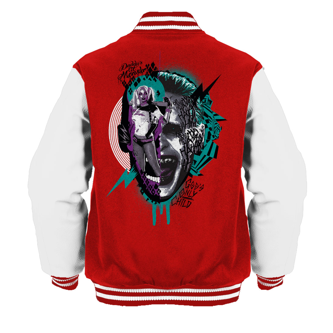 DC Comics Suicide Squad Joker-Harley Quinn Collage Official Varsity Jacket Red - Urban Species