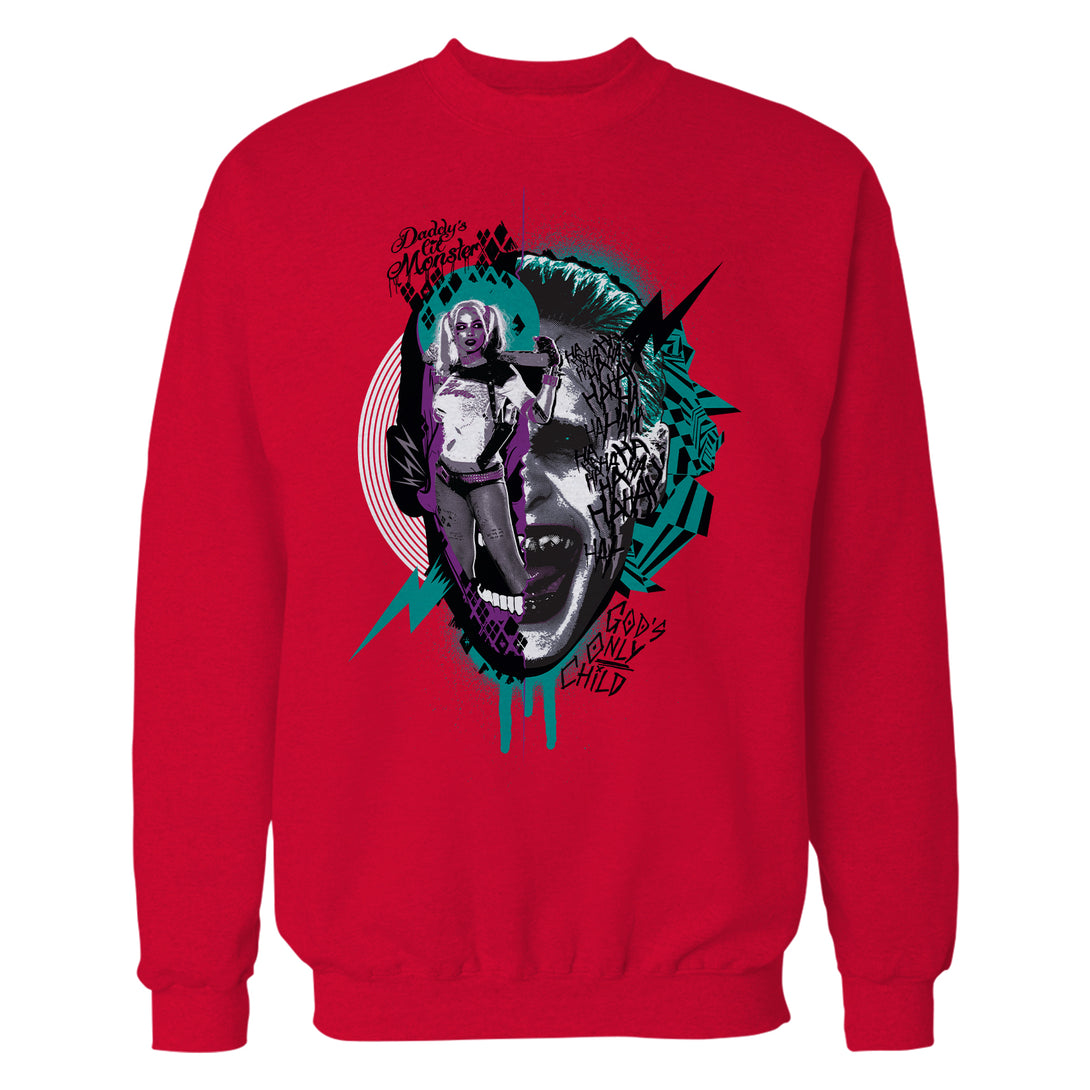 DC Comics Suicide Squad Joker-Harley Quinn Collage Official Sweatshirt Red - Urban Species