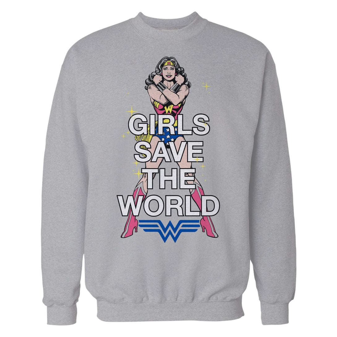 DC Comics Wonder Woman Girls Save World Official Sweatshirt Sports Grey - Urban Species