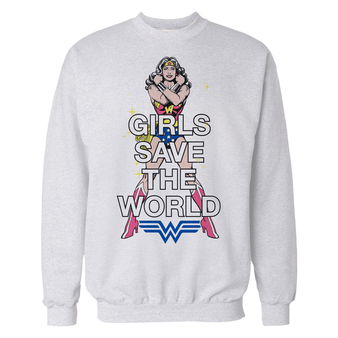 DC Comics Wonder Woman Girls Save World Official Sweatshirt White - Urban Species