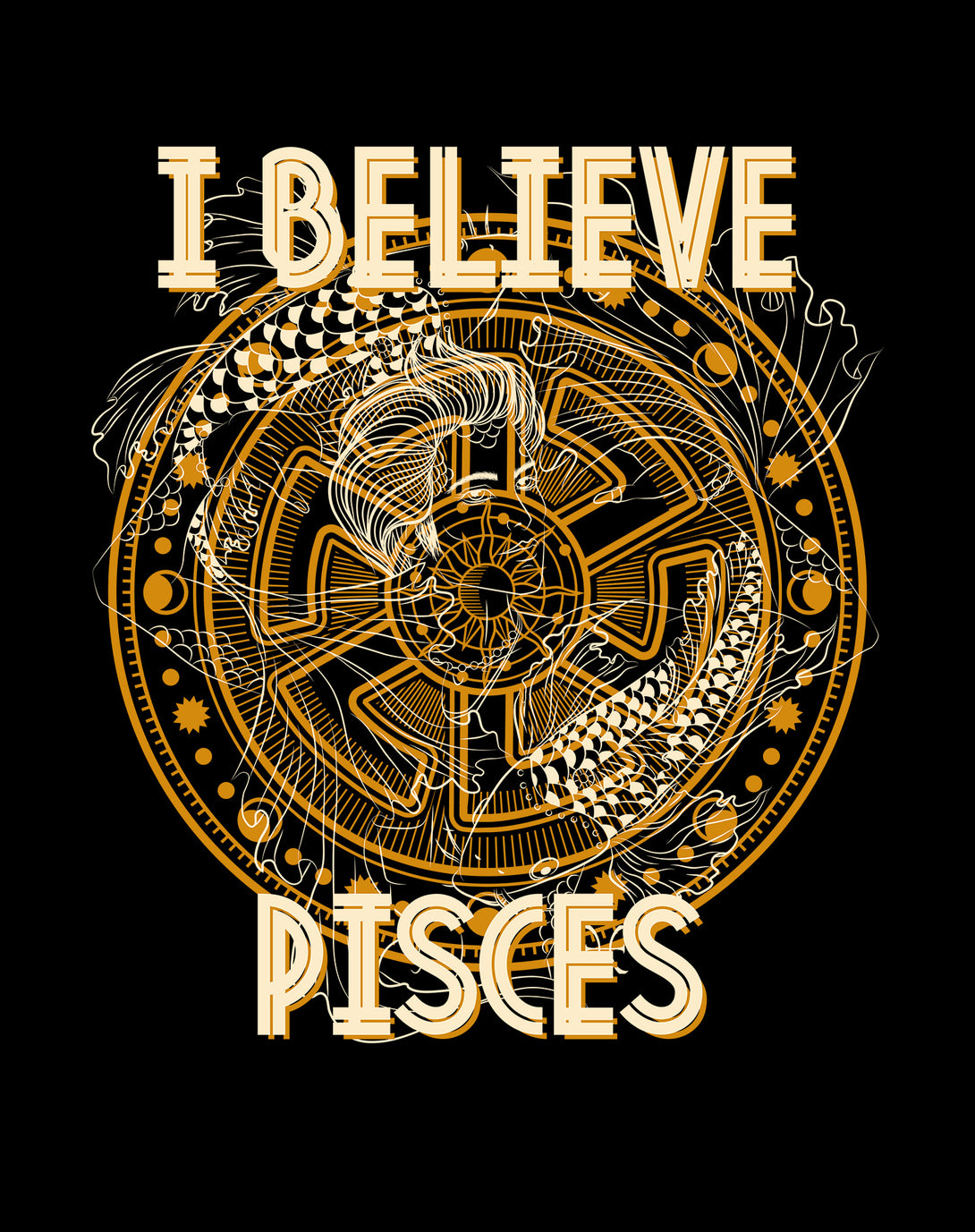 Close Up Pisces Supreme Star Sign Celestial Zodiac Disk Men's T-shirt (Black)