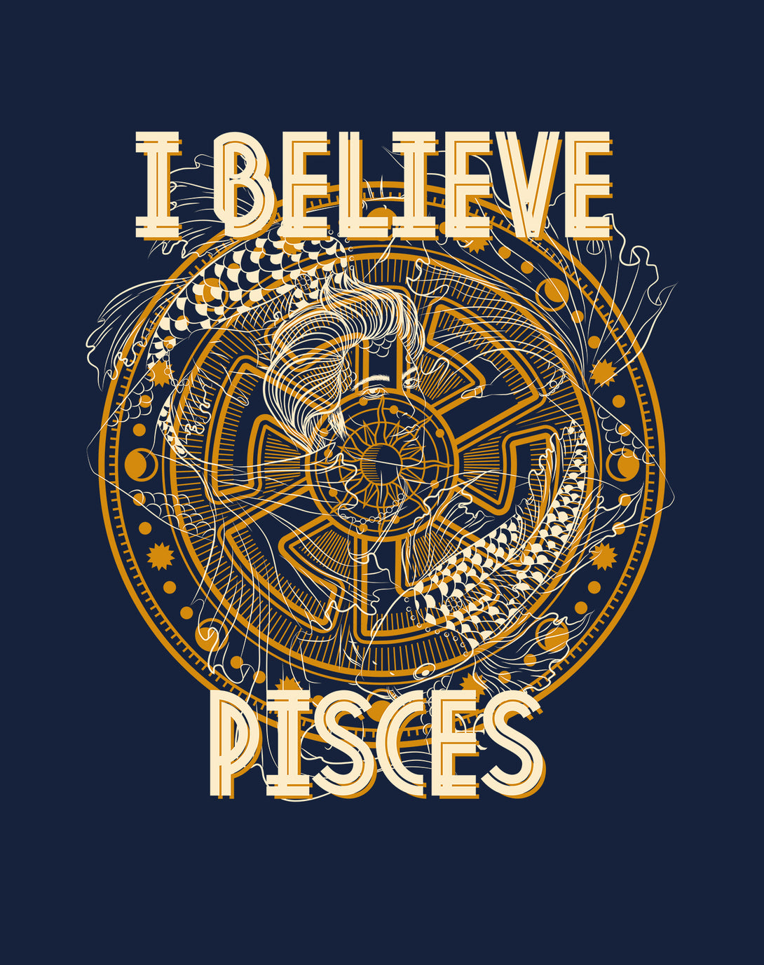 Close Up Pisces Supreme Star Sign Celestial Zodiac Disk Men's T-shirt (Navy)
