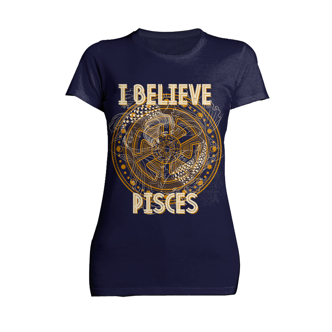 Pisces Supreme Star Sign Celestial Zodiac Disk Women's T-shirt (Navy)