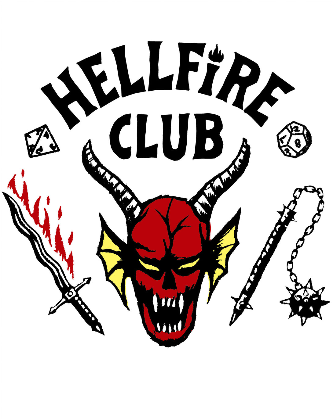 Stranger Things Logo Hellfire Club Classic Raglan T-Shirt White/Black - Urban Species Design Close Up