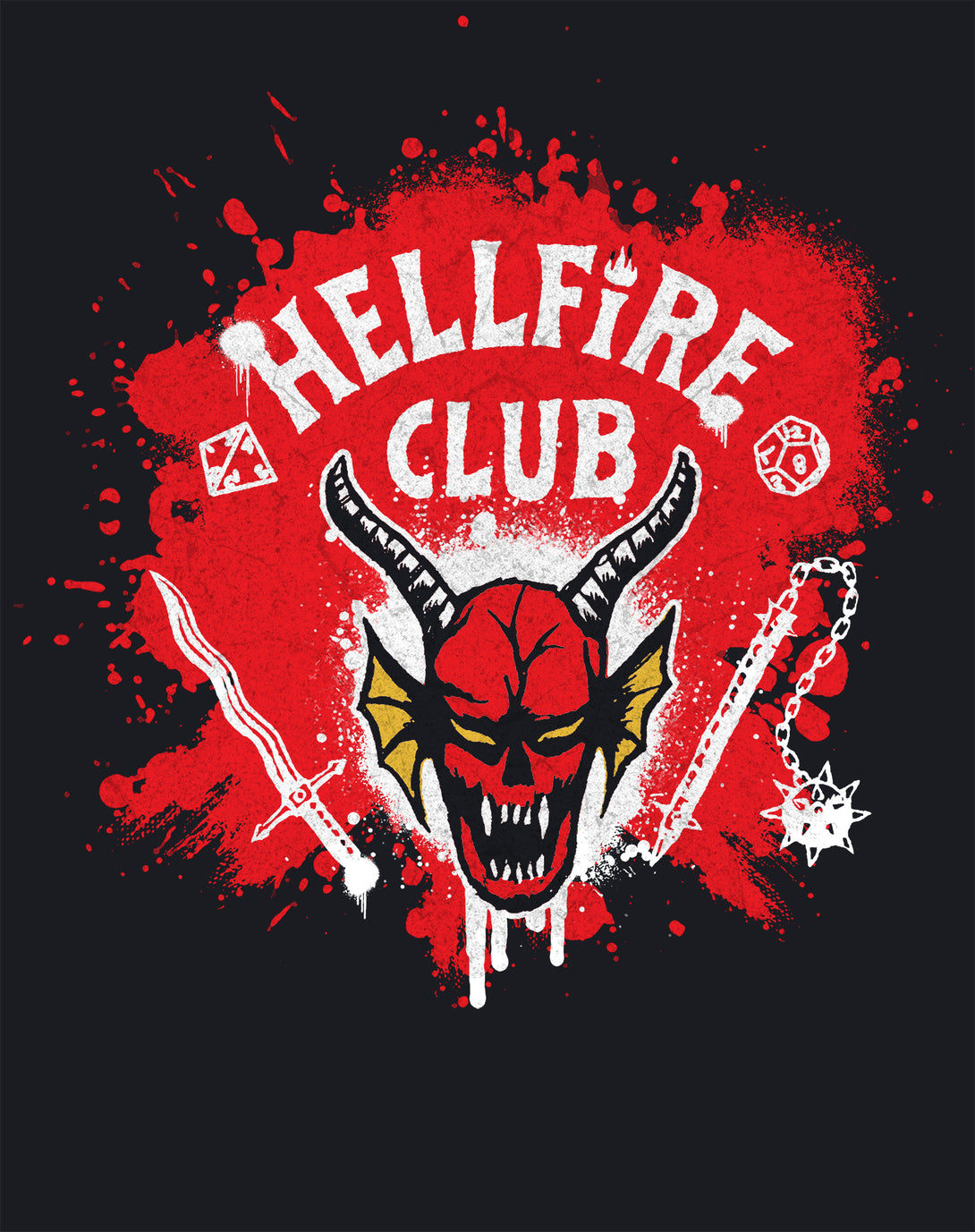 Stranger Things Logo Hellfire Club Graffiti Varsity Jacket Black - Urban Species Design Close Up