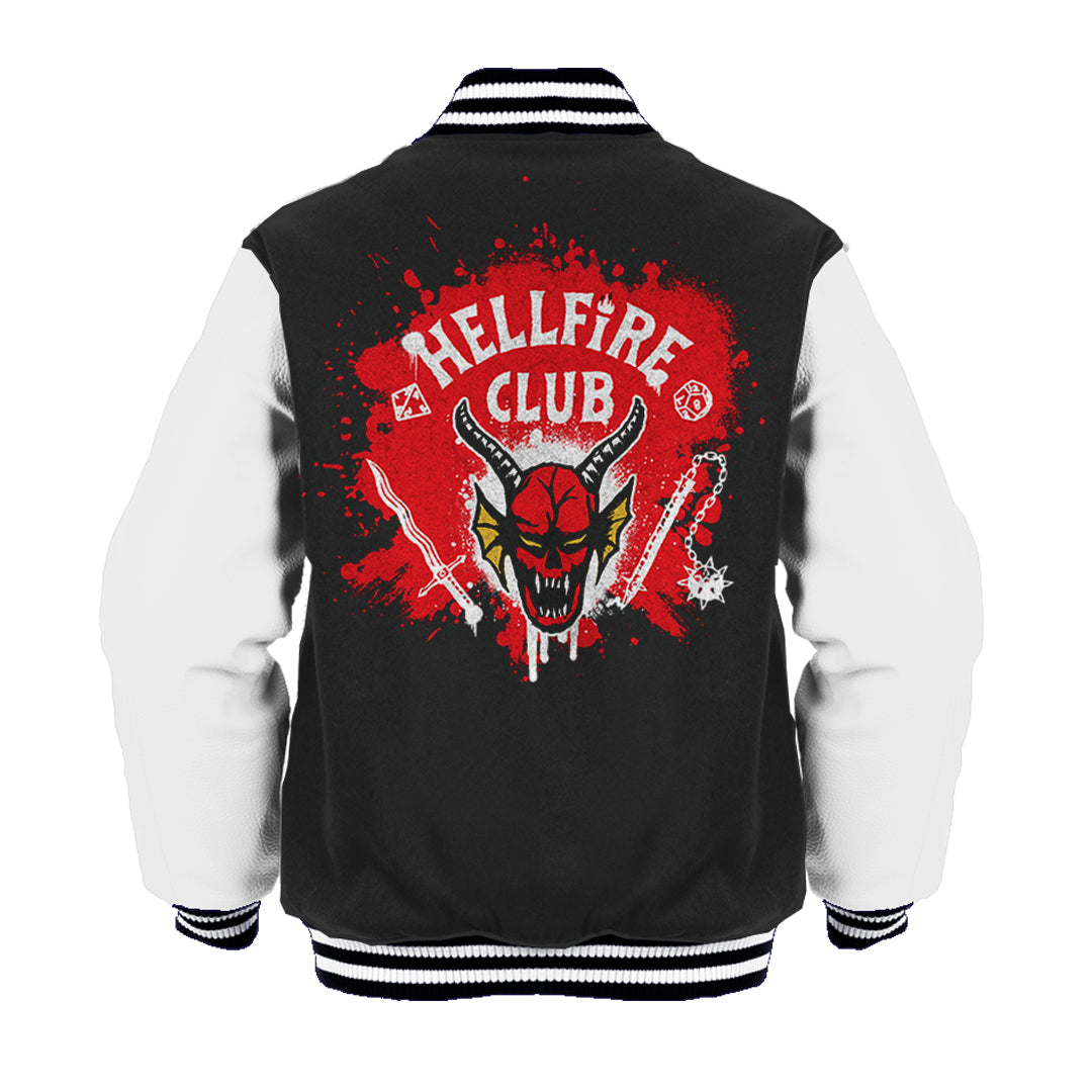 Stranger Things Logo Hellfire Club Graffiti Varsity Jacket Back Print Black - Urban Species