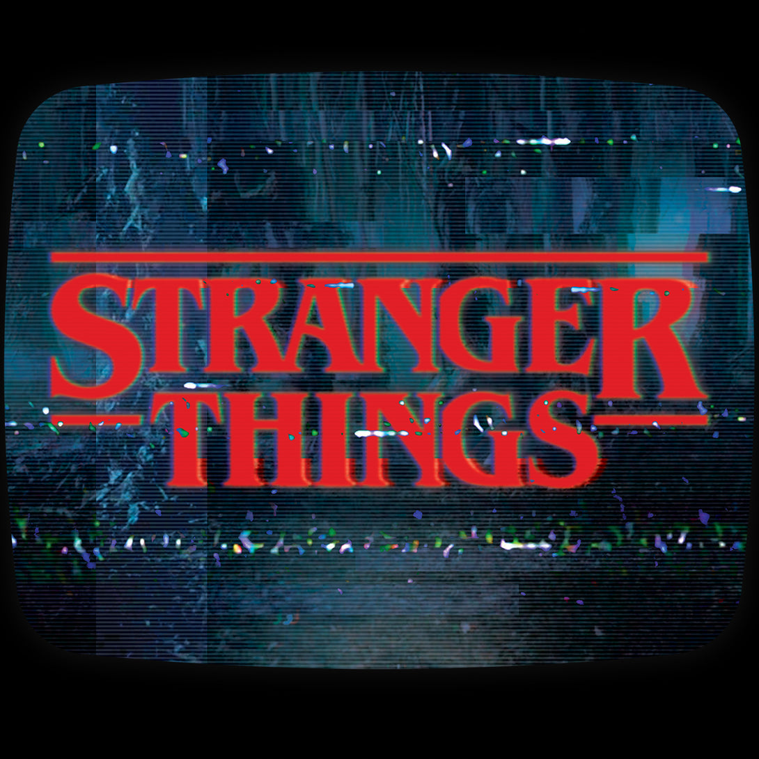 Stranger Things Logo TV Screen Men's T-Shirt Black - Urban Species Design Close Up