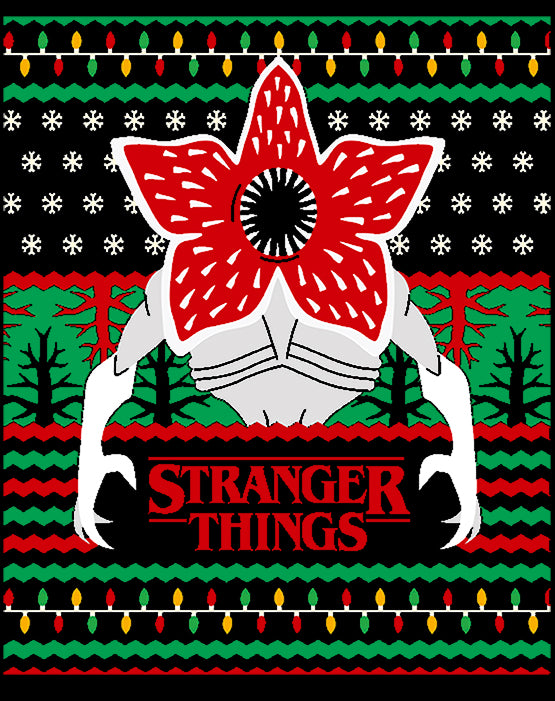 Stranger Things Xmas Demogorgon Lights Men's T-Shirt Black - Urban Species Design Close Up