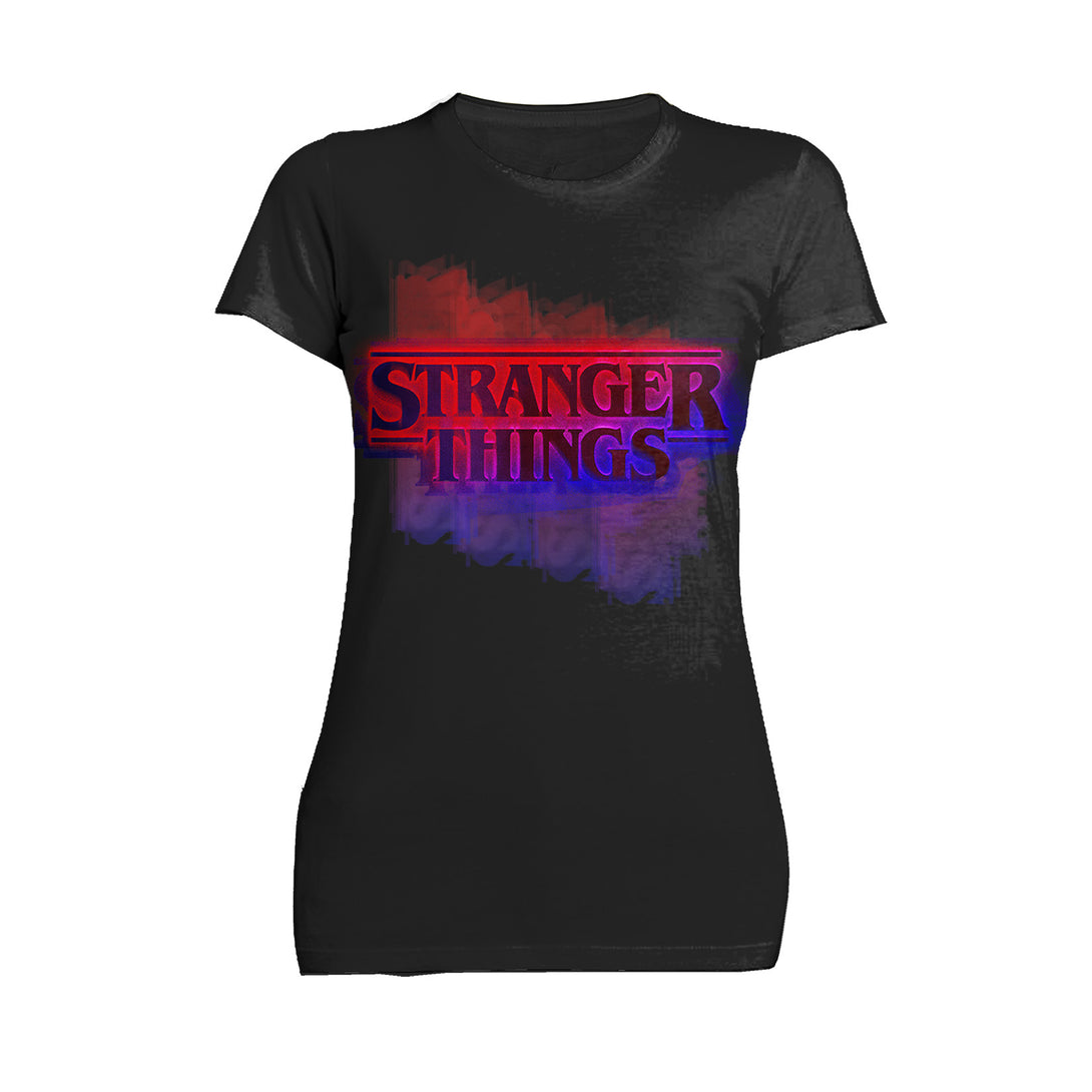 Stranger Things Logo Graffiti Stencil Women's T-shirt Black - Urban Species