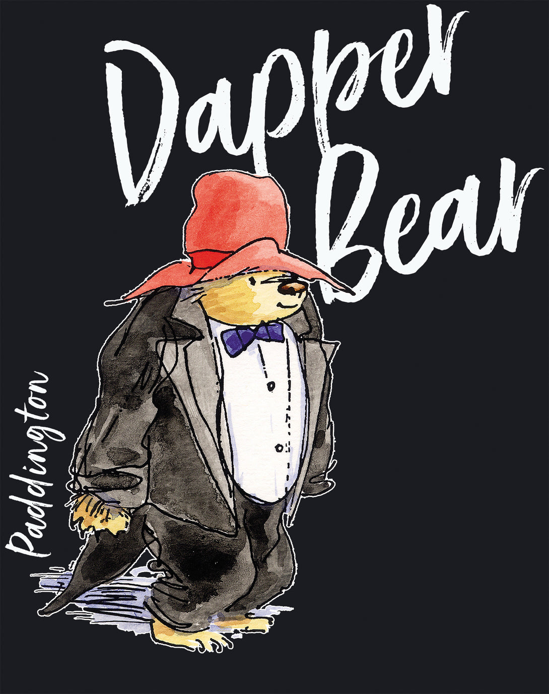 Paddington Bear Stay Dapper Official T-Shirt Youth Black Design Close Up