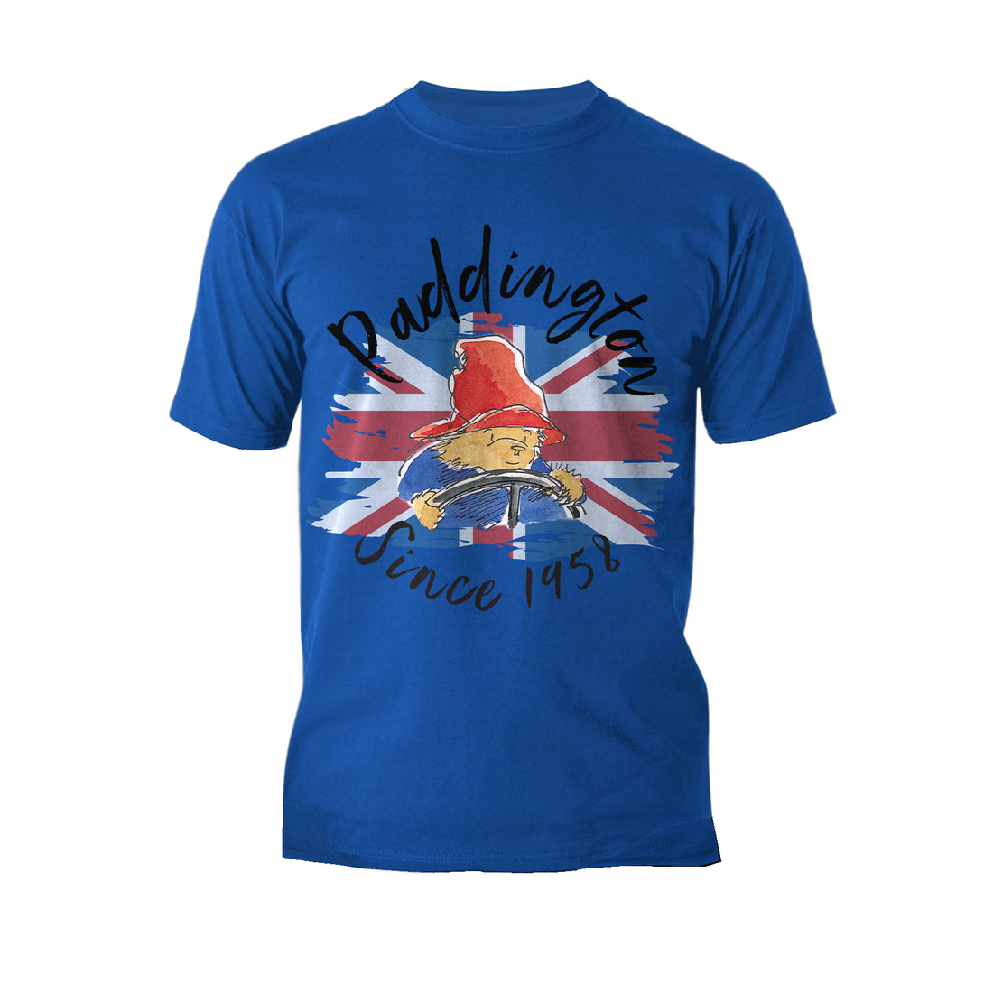 US Paddington Bear Union Jack Driving Official Men's T-Shirt (Royal Blue)