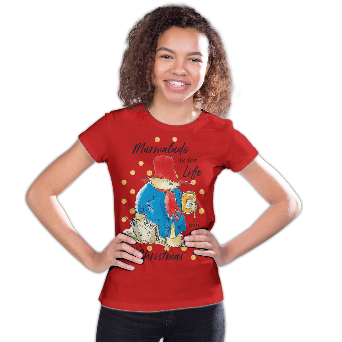 Girl Wearing Paddington Bear Marmalade Life Kid's T-Shirt (Red)