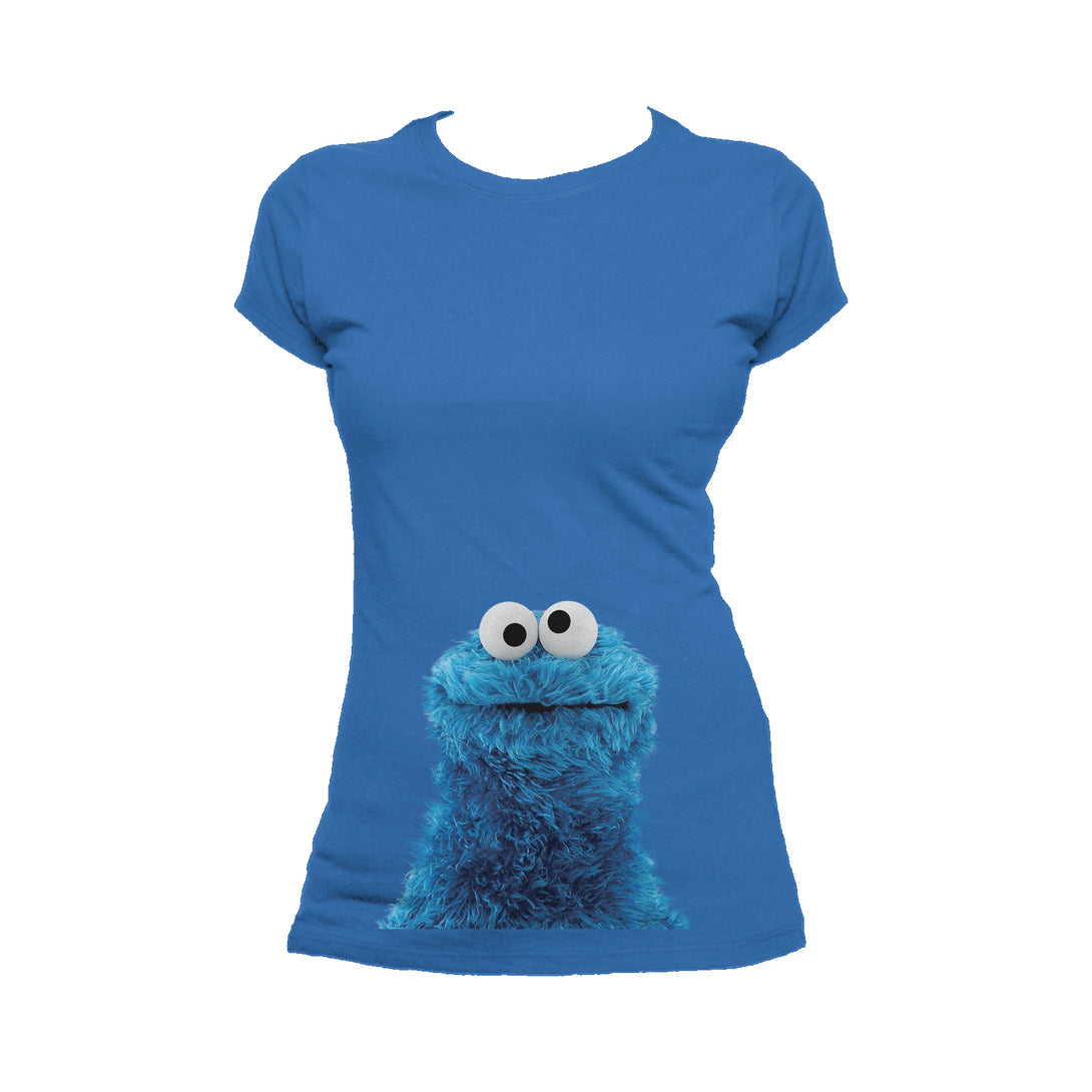 Sesame Street Cookie Monster Photo Head Official Women's T-Shirt (Royal Blue) - Urban Species Ladies Short Sleeved T-Shirt
