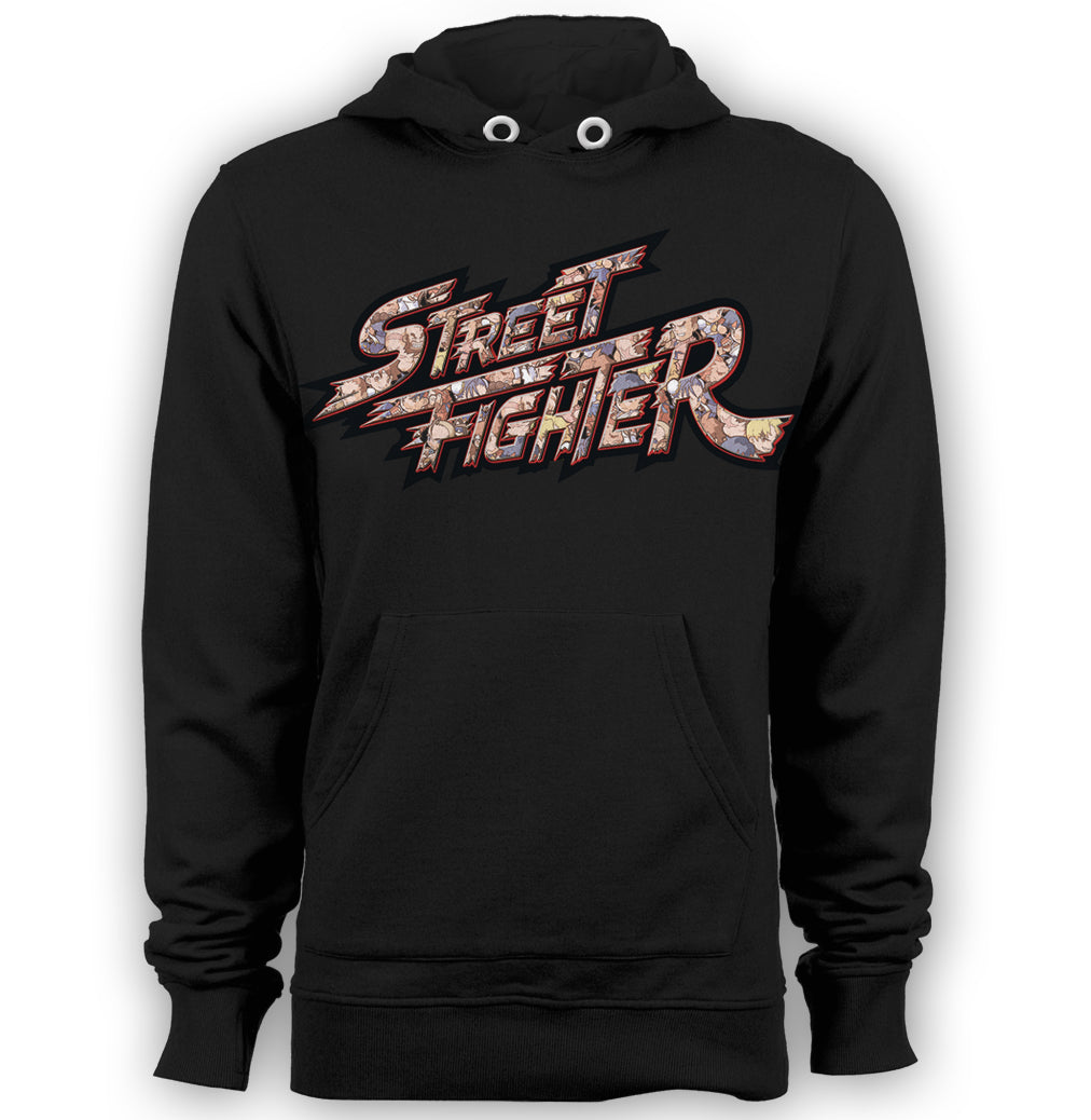 Street Fighter Logo Pattern Chibi Hoodie (Black) - Urban Species Official Men's Hoodie