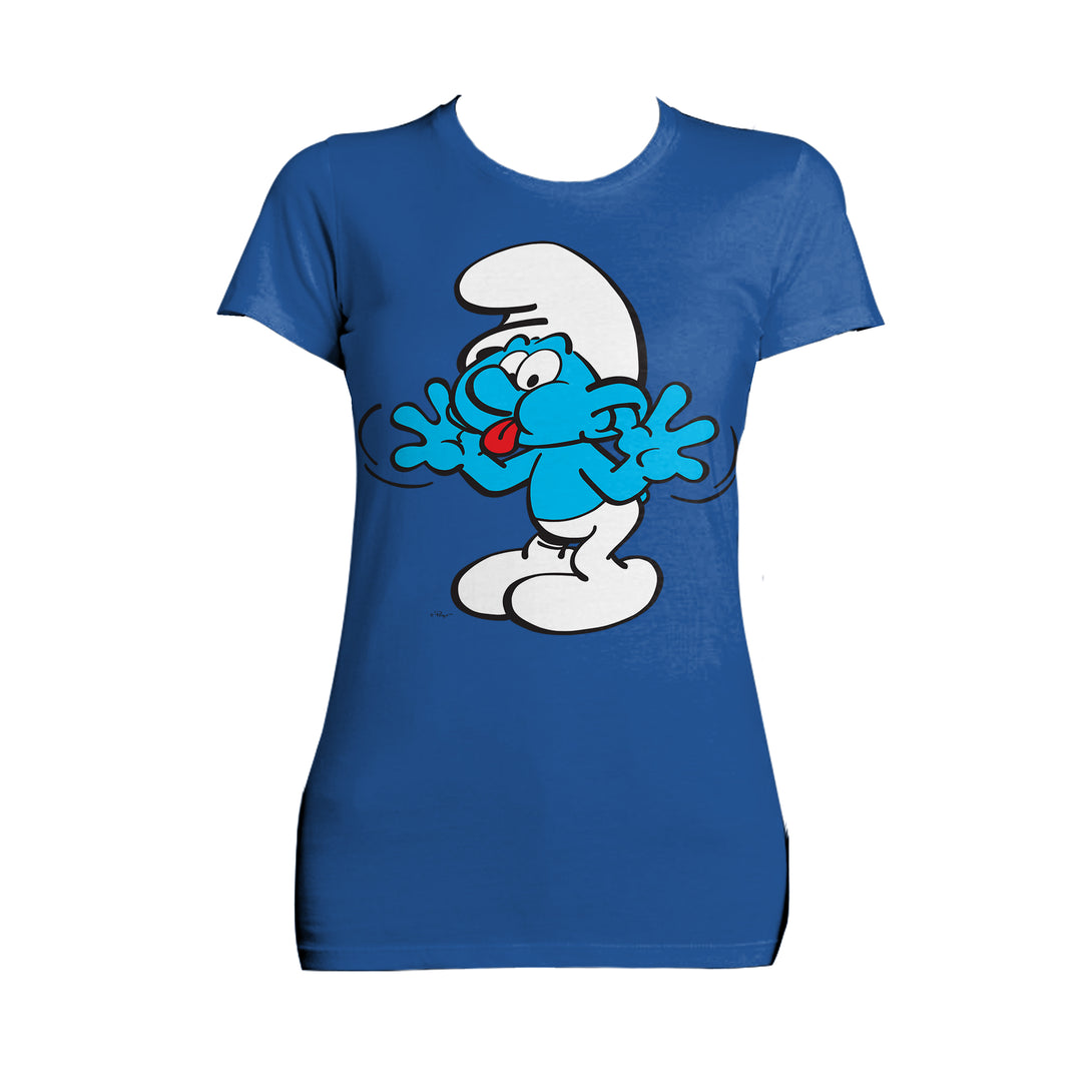 The Smurfs Jokey Smurf Tongue Official Women's T-shirt (Royal Blue) - Urban Species Ladies Short Sleeved T-Shirt