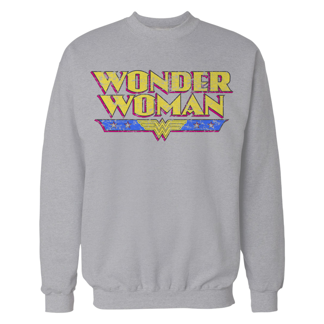 DC Comics Wonder Woman Logo Vintage Official Sweatshirt Sports Grey - Urban Species