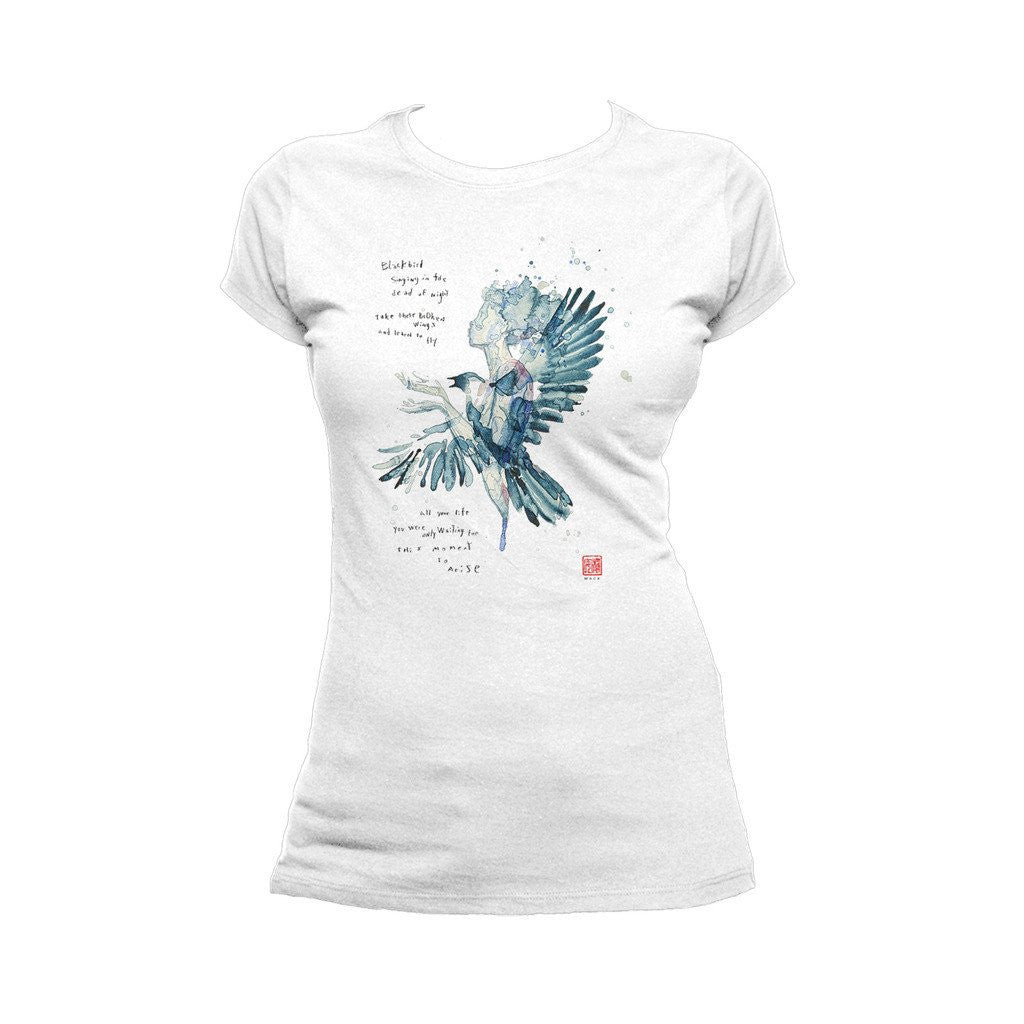 Beatles David Mack Blackbird Official Women's T-shirt (White) - Urban Species Ladies Short Sleeved T-Shirt