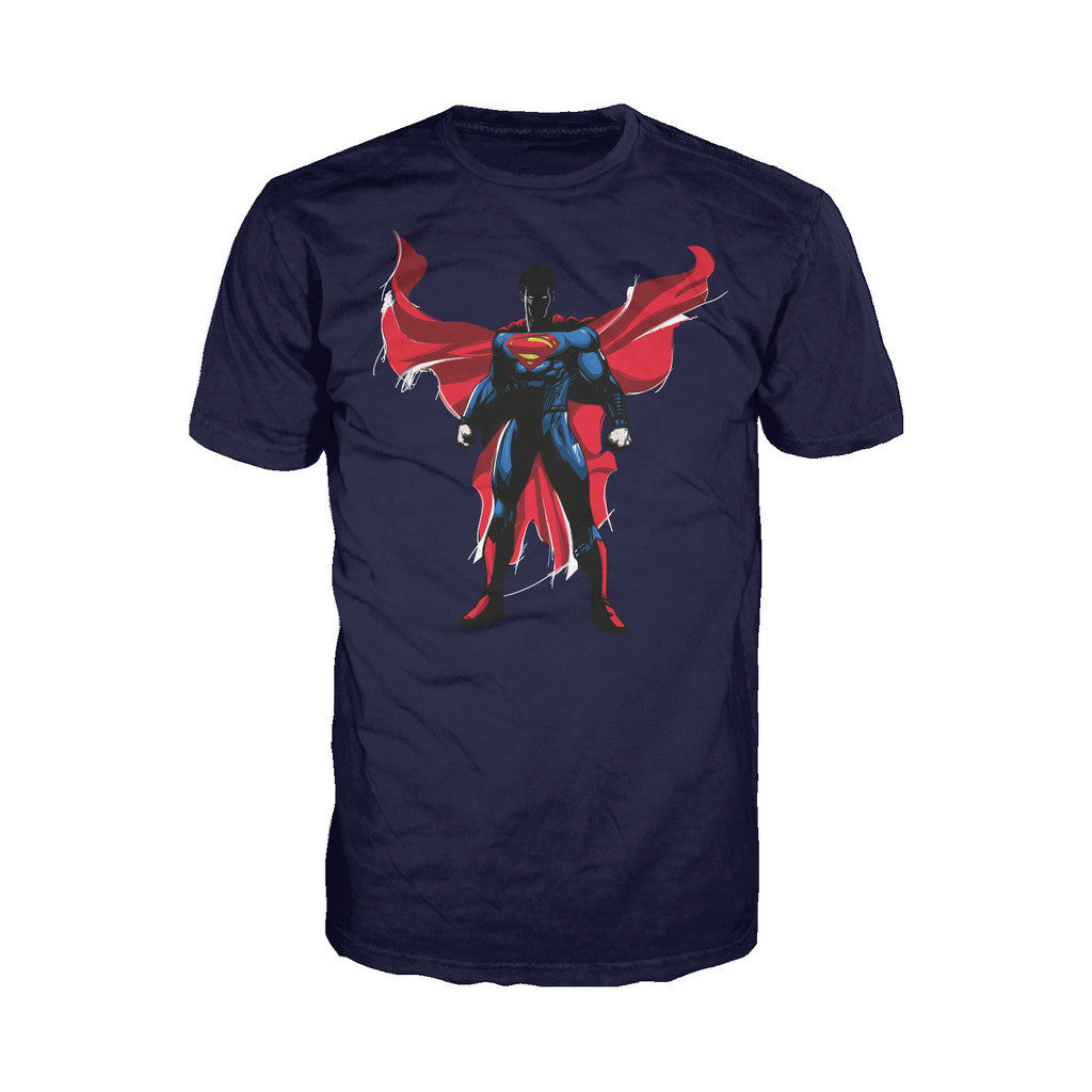 DC Batman V Superman Superman Character Cape Official Men's T-shirt Navy - Urban Species