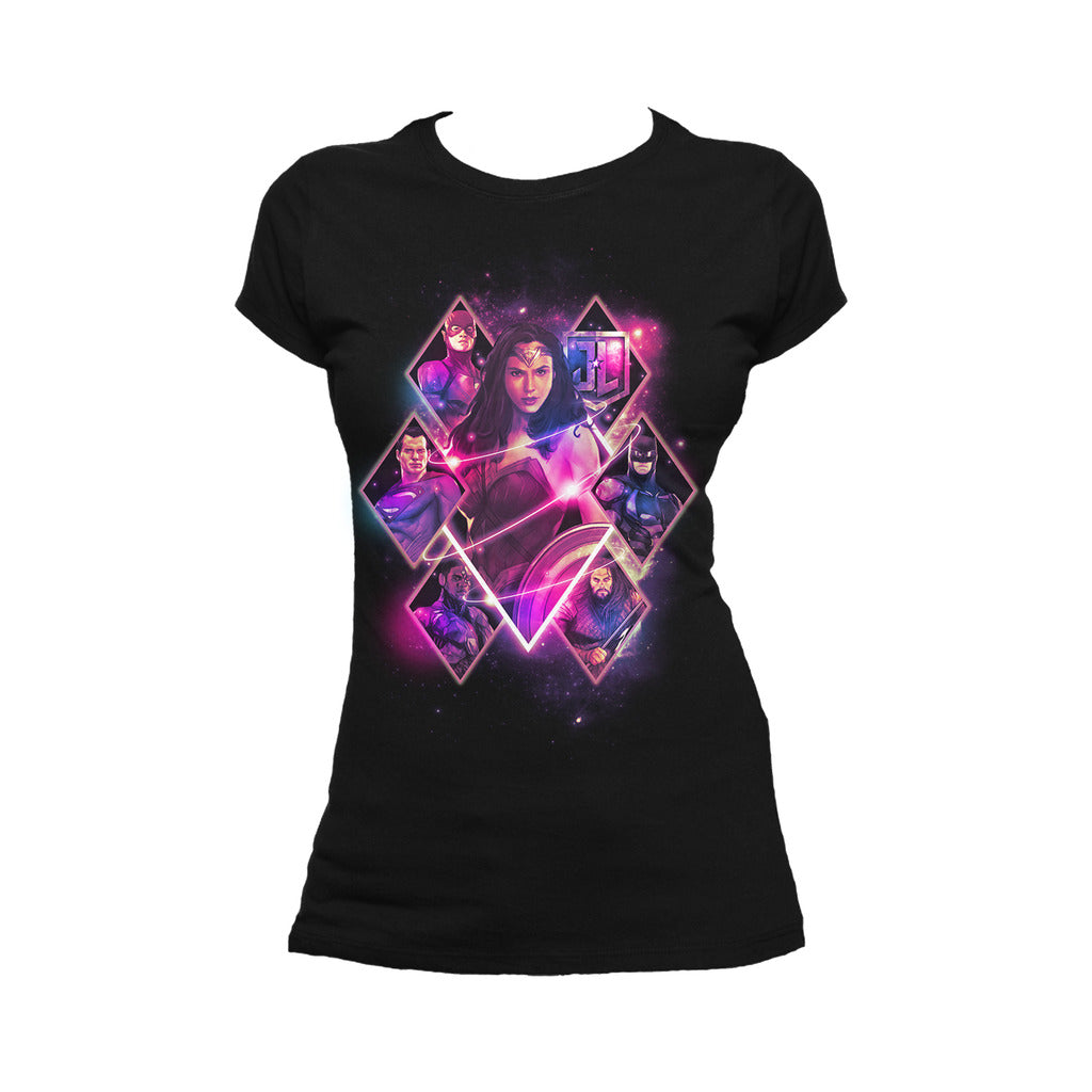 DC Justice League Neon Wonder Woman Official Women's T-shirt (Black) - Urban Species Ladies Short Sleeved T-Shirt