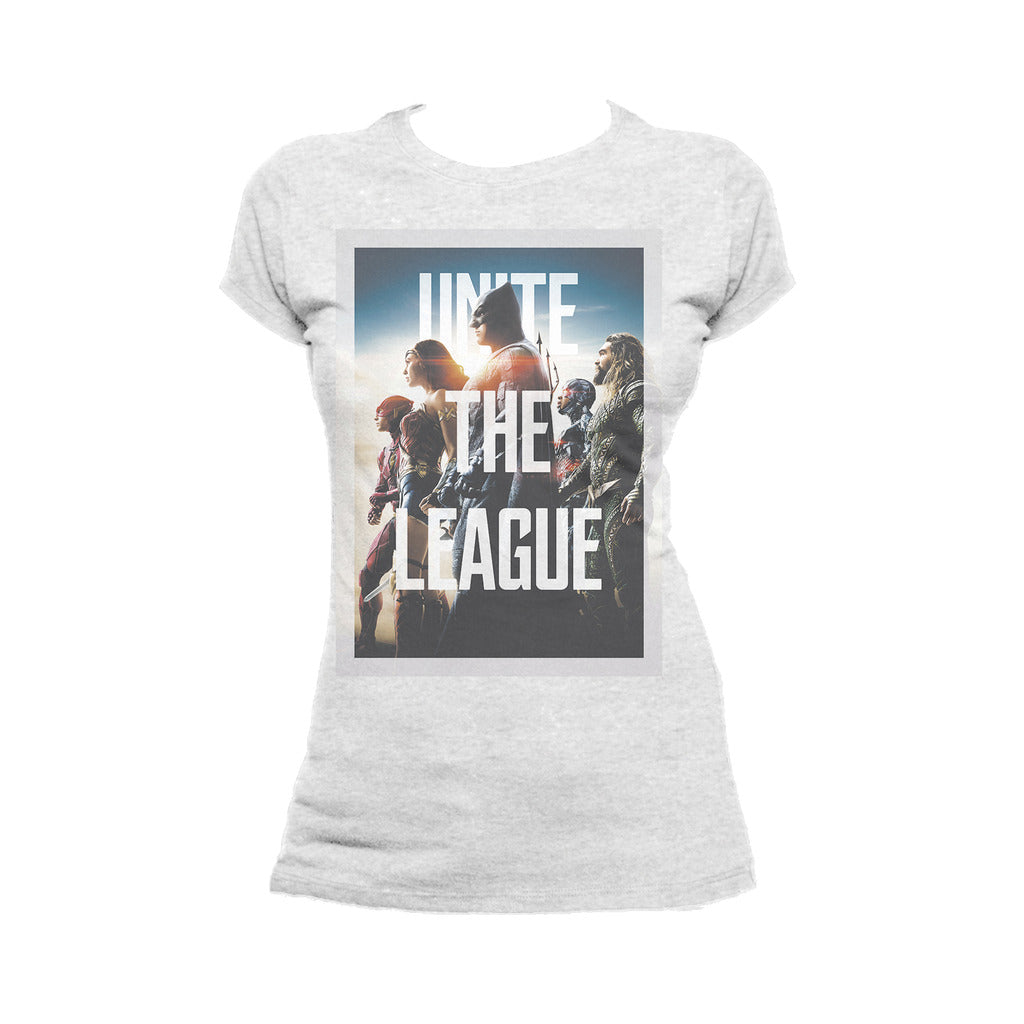 DC Justice League Splash Unite League Official Women's T-shirt (Heather Grey) - Urban Species Ladies Short Sleeved T-Shirt