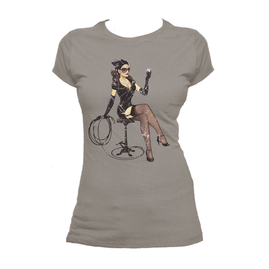DC Comics Bombshells Catwoman Wine Official Women's T-shirt Sports Grey - Urban Species