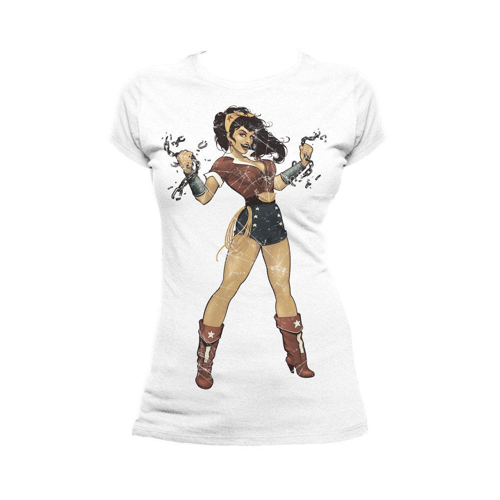 DC Comics Bombshells Wonder Woman Character Stance Official Women's T-shirt White - Urban Species