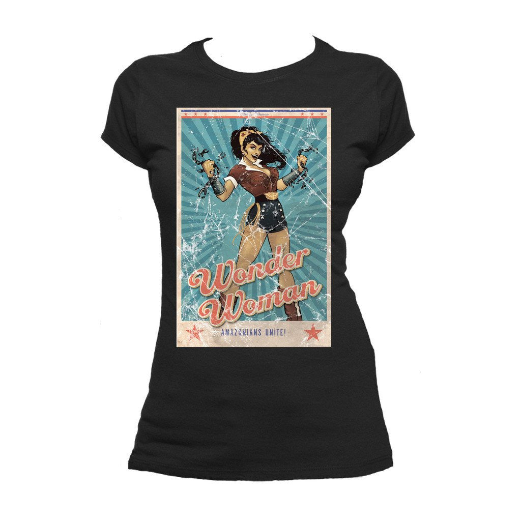 DC Comics Bombshells Wonder Woman Cover Unite Official Women's T-shirt Black - Urban Species