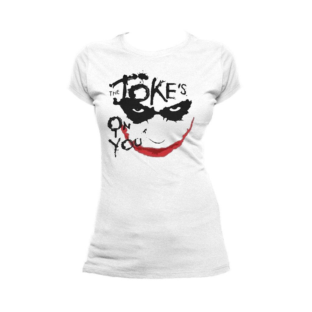 DC Batman Dark Knight Joker Stencil Official Women's T-shirt (White) - Urban Species Ladies Short Sleeved T-Shirt