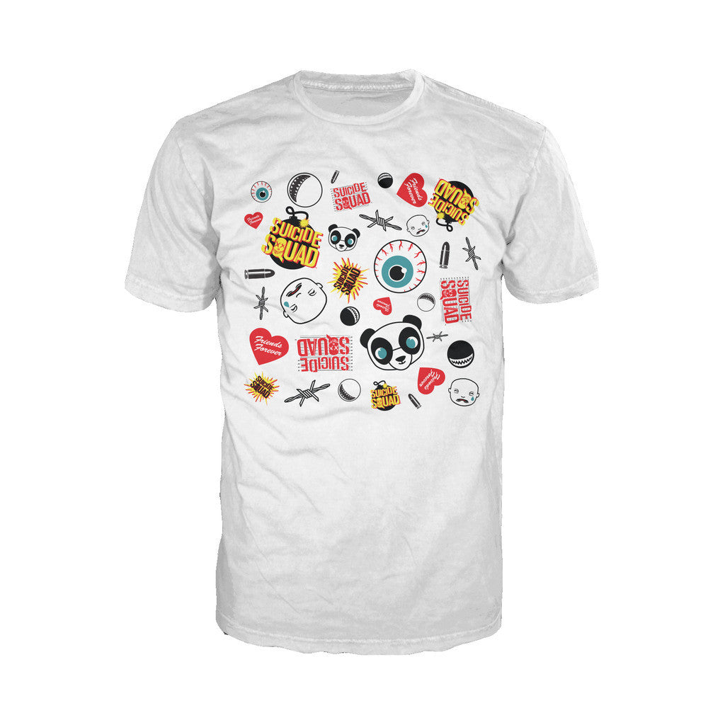 DC Suicide Squad Collage Emoji Official Men's T-shirt (White) - Urban Species Mens Short Sleeved T-Shirt
