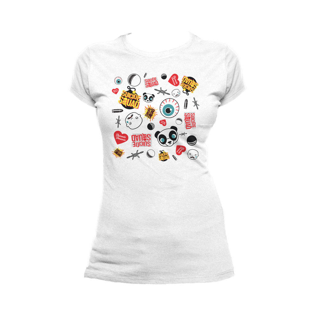 DC Suicide Squad Collage Emoji Official Women's T-shirt (White) - Urban Species Ladies Short Sleeved T-Shirt