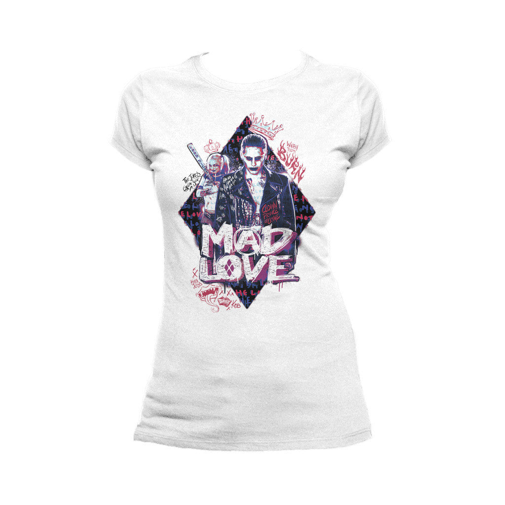 DC Suicide Squad Joker-Harley Quinn Mad Love Official Women's T-shirt (White) - Urban Species Ladies Short Sleeved T-Shirt