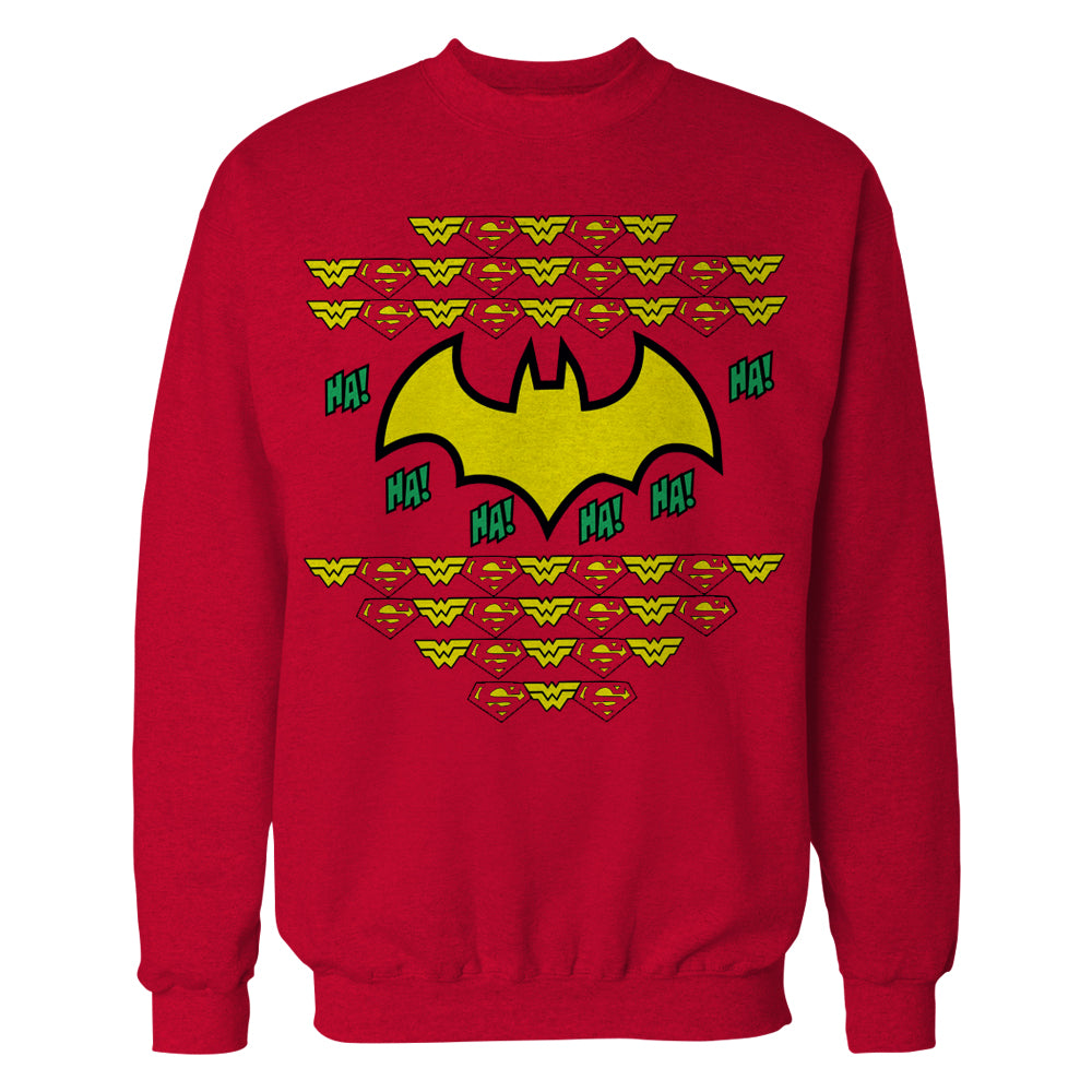DC Comics Justice League Batman Xmas Pattern Ha Official Sweatshirt Red - Urban Species