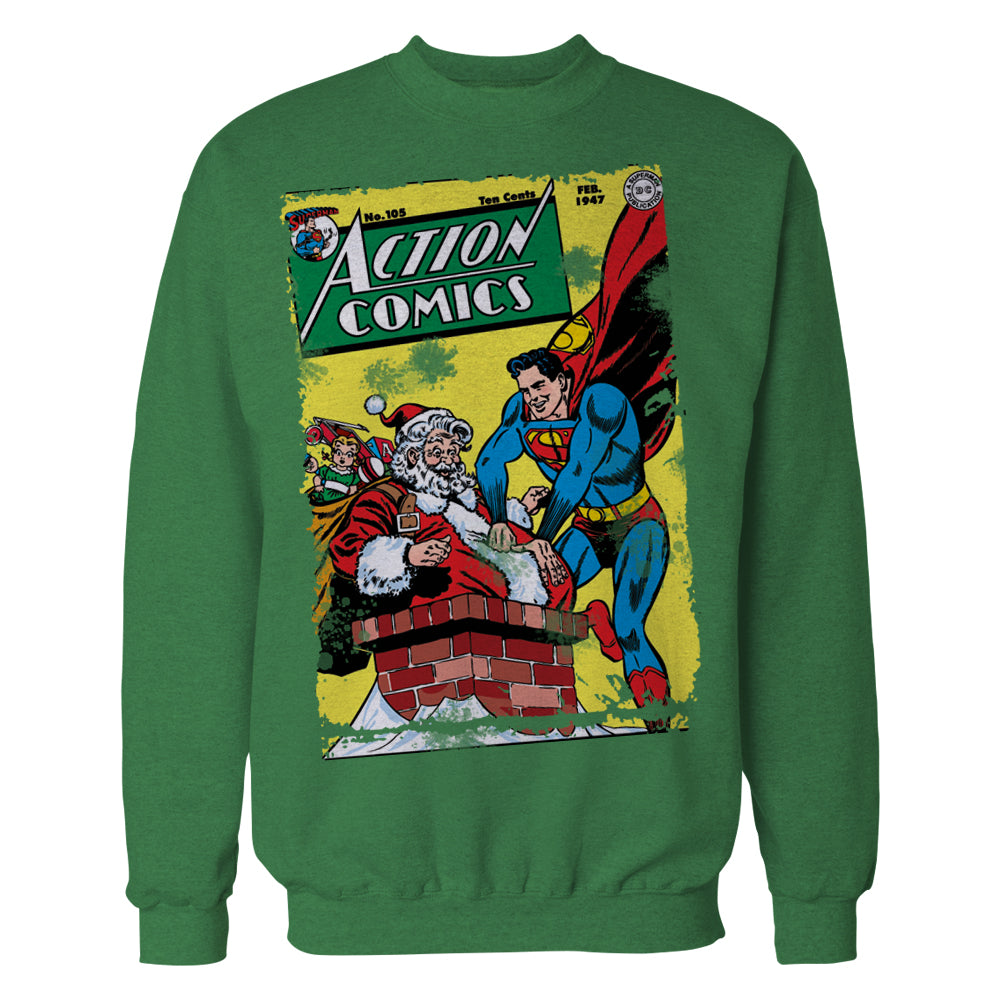 DC Comics Superman Cover 105 Xmas Official Sweatshirt Green - Urban Species