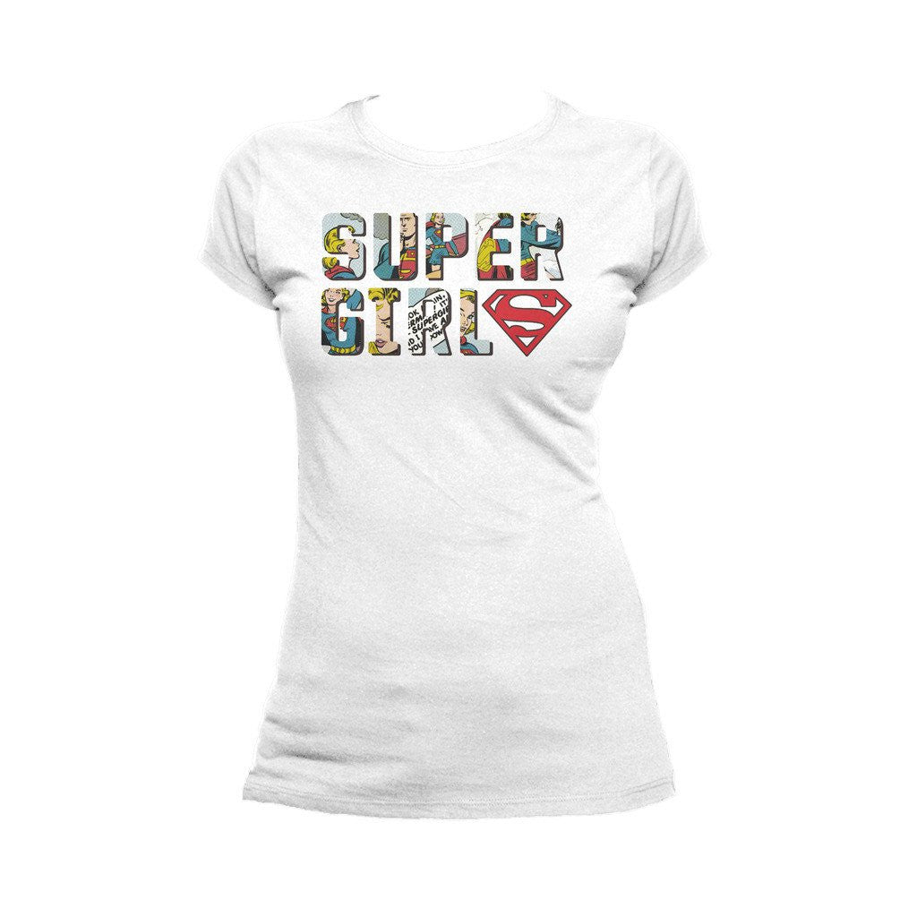 DC Comics Supergirl Logo Comic Strip Official Women's T-shirt White - Urban Species