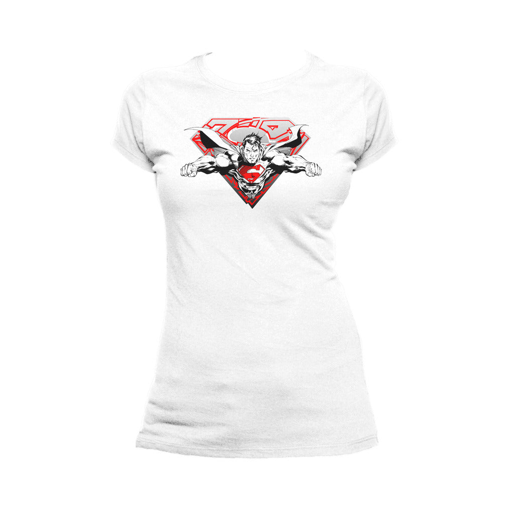 DC Comics Superman Logo Inc. Official Women's T-shirt (White) - Urban Species Ladies Short Sleeved T-Shirt