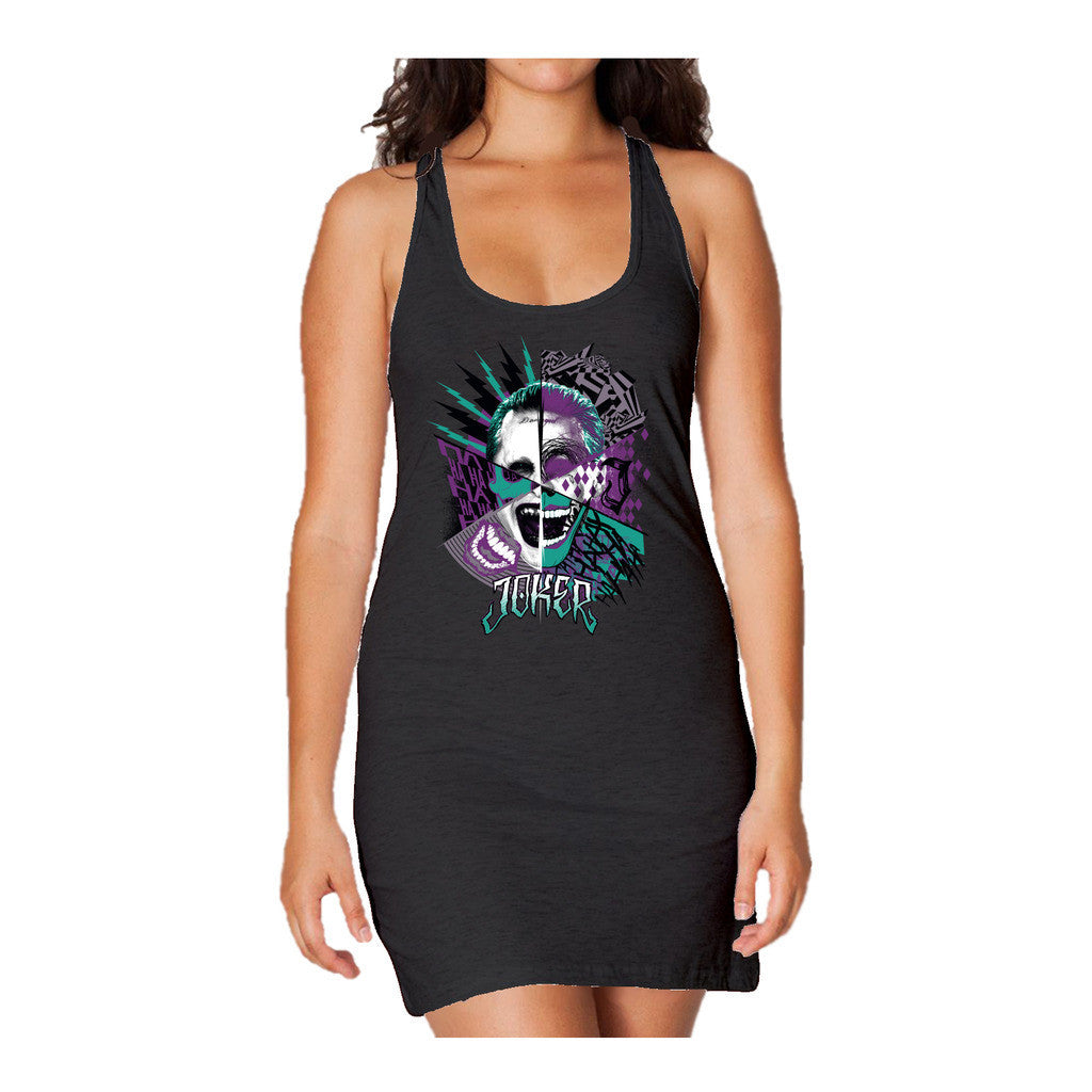 DC Suicide Squad Joker Logo Official Women's Long Tank Dress (Black) - Urban Species Ladies Long Tank Dress