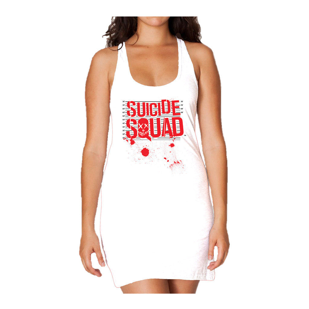 DC Suicide Squad Logo Splat Official Women's Long Tank Dress (White) - Urban Species Ladies Long Tank Dress
