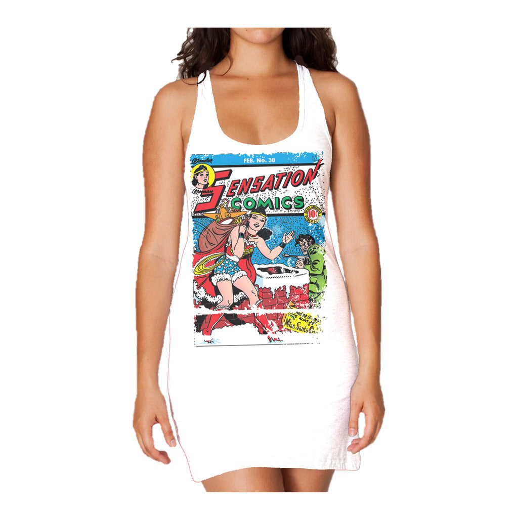 DC Comics Wonder Woman Cover 38 Xmas Official Women's Long Tank Dress (White) - Urban Species Ladies Long Tank Dress