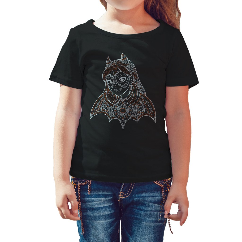 DC Comics Super Hero Girls Batgirl Pattern Bandana Profile Official Kid's T-Shirt (Black) - Urban Species Kids Short Sleeved T-Shirt