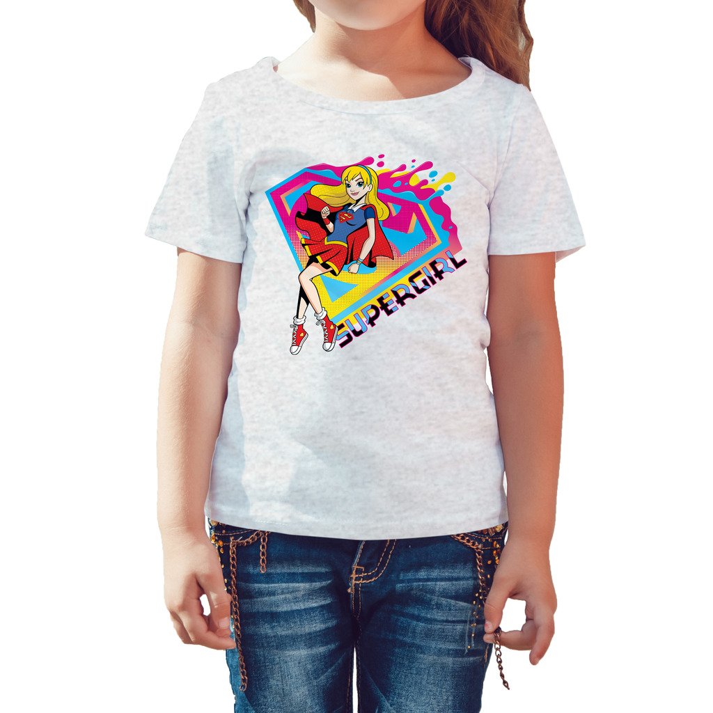 DC Comics Super Hero Girls Supergirl Logo Drips Official Kid's T-Shirt (Heather Grey) - Urban Species Kids Short Sleeved T-Shirt