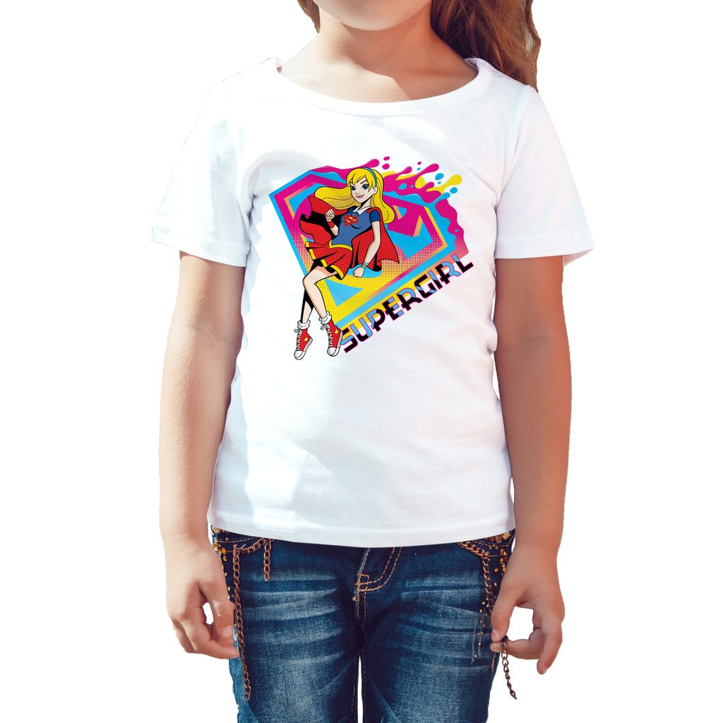 DC Comics Super Hero Girls Supergirl Logo Drips Official Kid's T-Shirt (White) - Urban Species Kids Short Sleeved T-Shirt