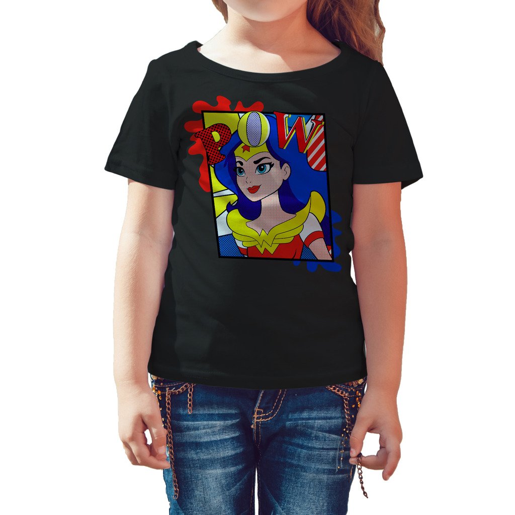DC Comics Super Hero Girls Wonder Woman Pop Pow Official Kid's T-Shirt (Black) - Urban Species Kids Short Sleeved T-Shirt