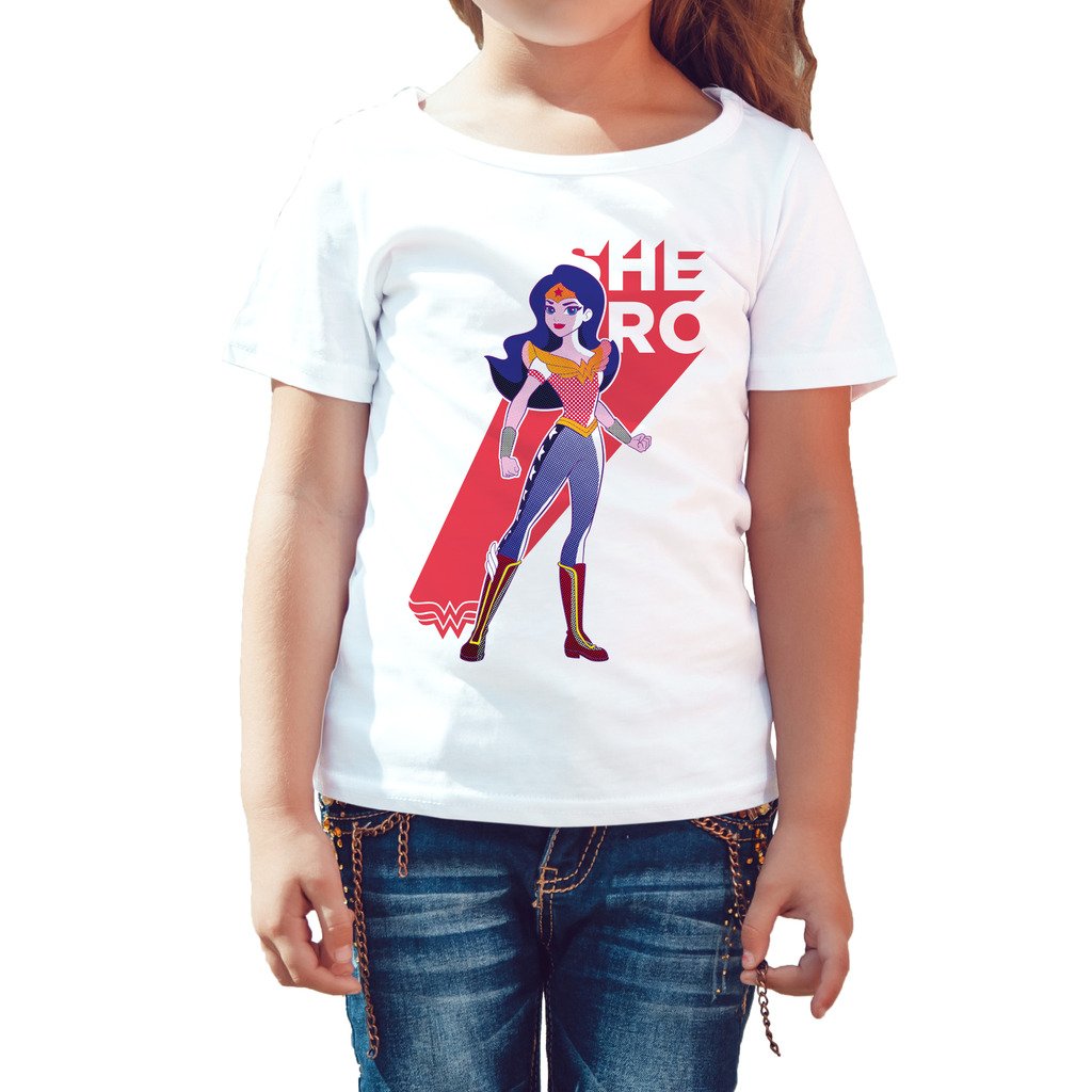 DC Comics Super Hero Girls Wonder Woman Pop Shero Official Kid's T-Shirt (White) - Urban Species Kids Short Sleeved T-Shirt