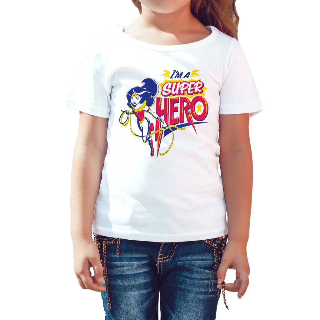 DC Comics Super Hero Girls Wonder Woman Text Super Hero Official Kid's T-Shirt (White) - Urban Species Kids Short Sleeved T-Shirt