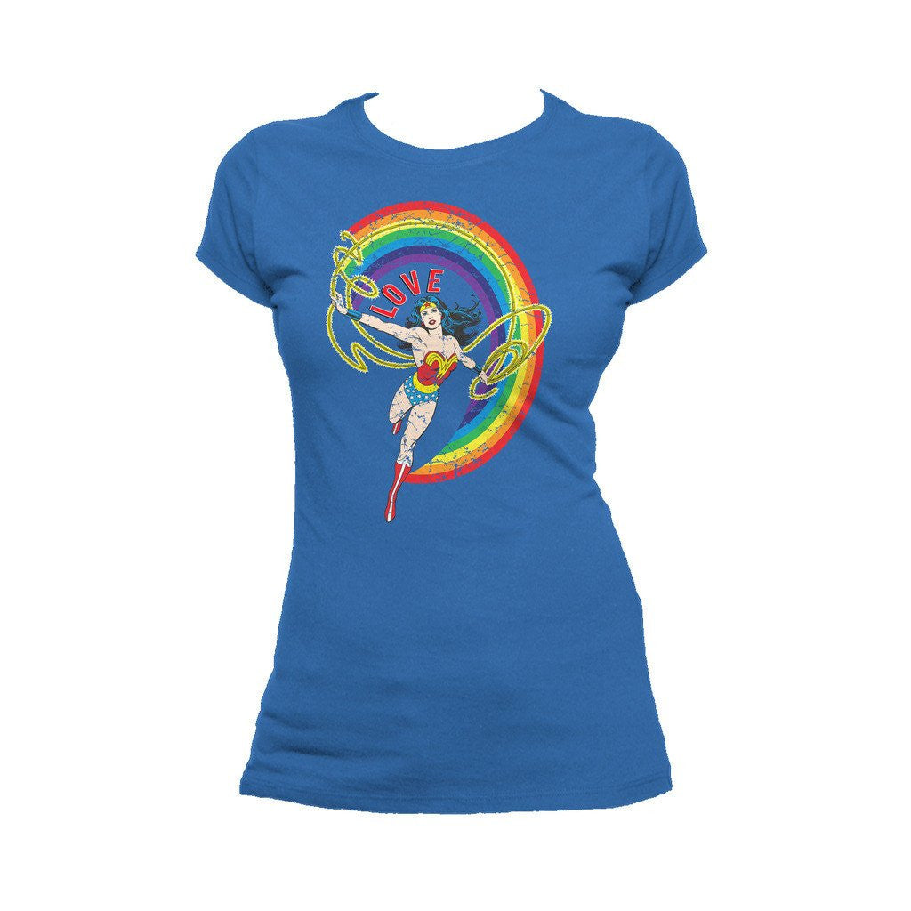 DC Comics Wonder Woman Rainbow Love Official Women's T-shirt Blue - Urban Species