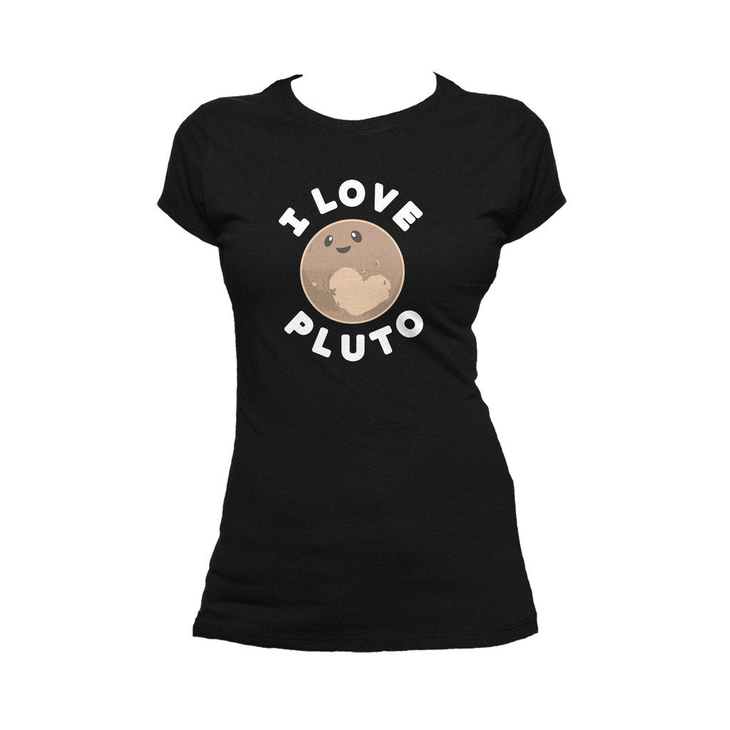 I Love Science I Love Pluto Official Women's T-shirt (Black) - Urban Species Ladies Short Sleeved T-Shirt